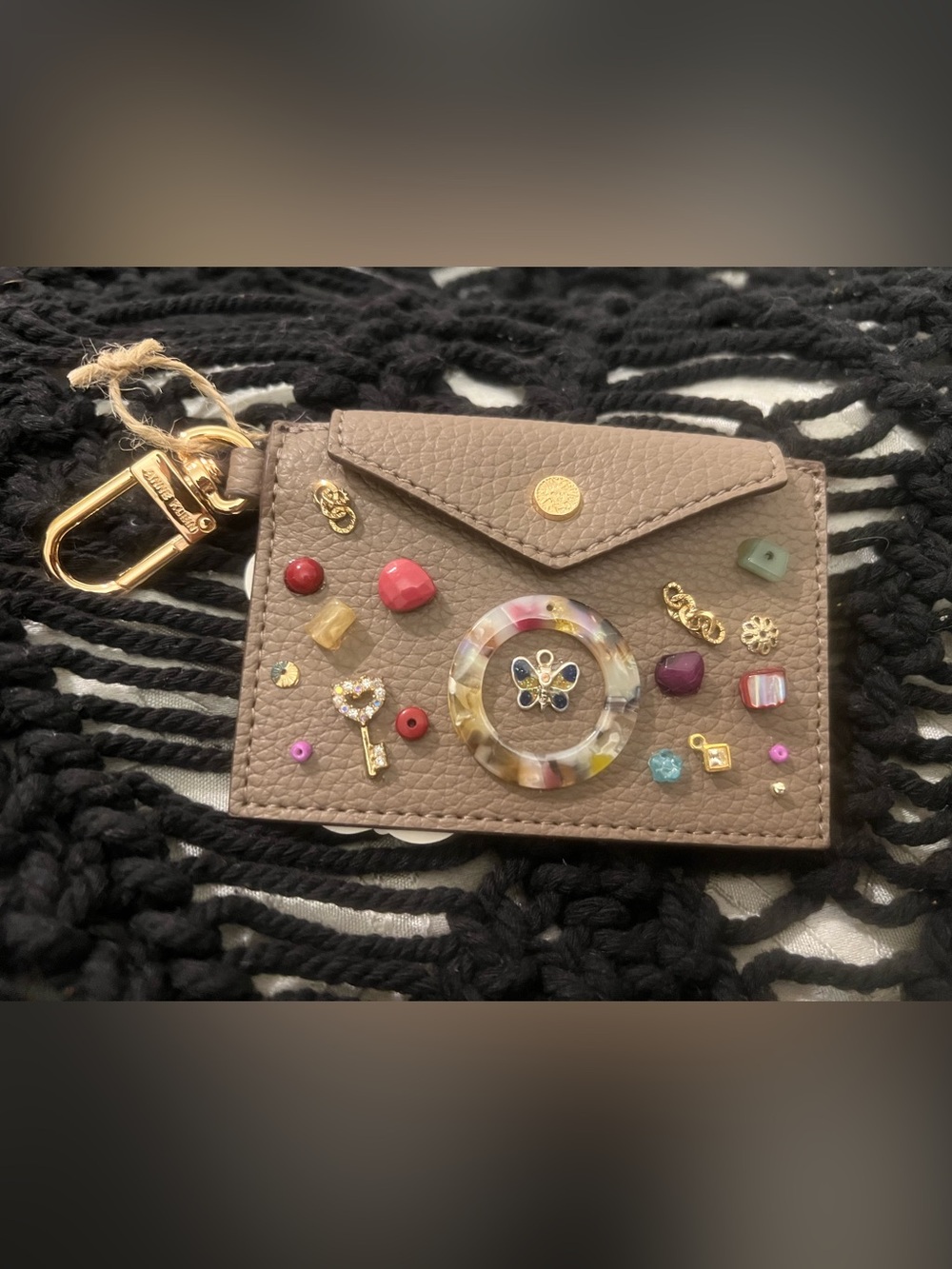Embellished Taupe Cardholder Keyring - Women Accessories